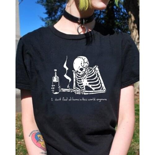 Gothic I DON'T FEEL AT HOME Skeleton T-Shirt 100% Cotton funny vintage unisex graphic grunge women casual Fashion tshirt top tee