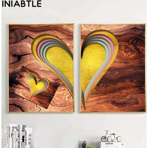 Golden Heart Canvas Painting Love Quotes Wall Art Posters Prints Nordic Lovers Couples Picture Living Room Home Bedroom Decor