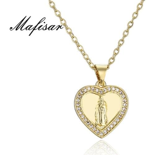 Mafisar Classic Design Virgin Mary Pendant Necklace For Women Gold Color Heart Pendant Necklace Christian Jewelry Wholesale