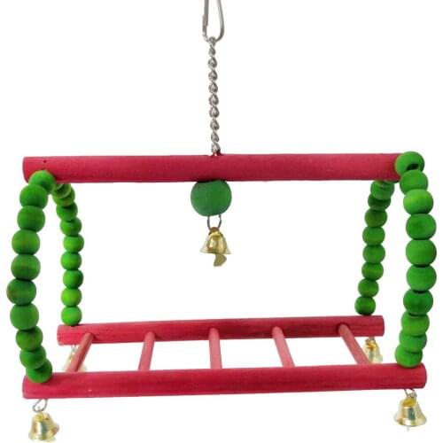LHXMAS Pet Product Christmas Parrot Toy Colorful Wooden Bead Suspension Bridge Swing Stairs Ladder Swing
