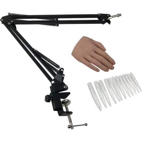 Fake Hand Nail Practice With Stand with Tips Adult Mannequin With Flexible Finger Adjustment Display Model Moveable Nails