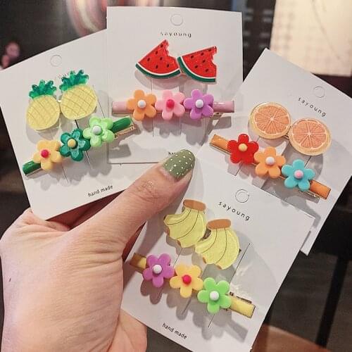 Cute Children Barrette BB Hair Clip acrylic fruits Watermelon banana flowers Girl Handmade Hairpin Hairgrip Accessories Headwear