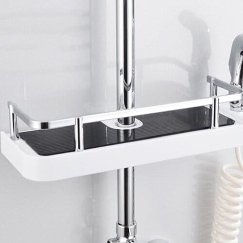 Multifunctional Bathroom Pole Shower Rod Storage Rack Holder Organizer Home Bathroom Shower Towel Shampoo Tray Bathing Shelves