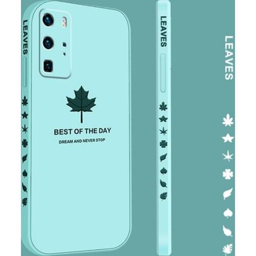 Maple Leaf Pattern Square Liquid Silicone Phone Case For Huawei P40 Pro P50 P30 Mate 30 40 Pro Nova 8 7 SE Soft Protective Cover