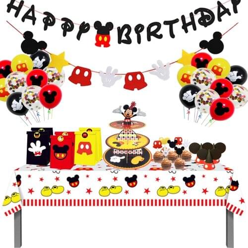 Mickey mouse Party Baby Christening Topper Boys and Girls Birthday Party Kids hat tableware diy Party Supplie Color Decor set