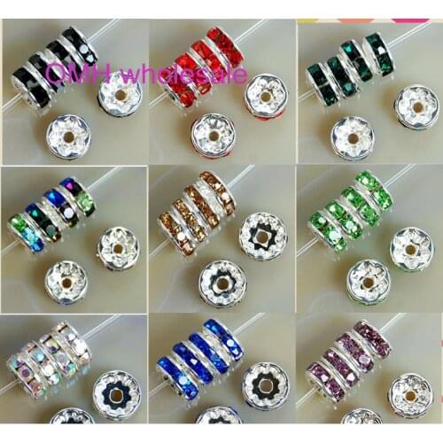OMH Wholesale 100PCS 8x4mm Silver Plated Crystal Rondelle Spacer Beads 12 colors For Choose ZL653