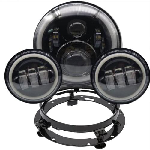 7 Inch Black Motorcycle LED Headlight + 2pcs 4-1/2" Fog Lights for Harley LED Passing Lights Front Light Driving Lamp Projecotor