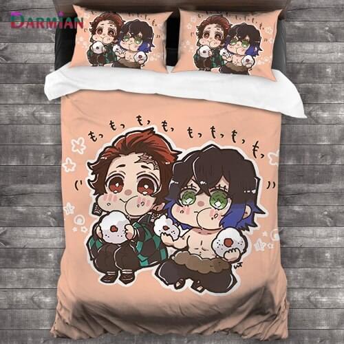 DARMIAN 2021 Cartoon Anime Design Printed Duvet Cover 3Pcs/Set for Kids Boys Girls Trendy Bedding Set Bedspread with Pillowcase