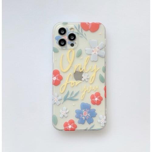 Translucent Flower Pattern Case for iPhone 12 Pro Max Back Phone Cover for 12 Mini 11 Pro Max X XS XR 8 7 Plus SE 2020 Capa