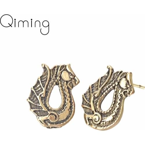 Gothic Dragon Fashion Earring Bronze Color Punk Style Piercing Stud Earrings For Women Girls Men Gift Viking Retro Jewelry
