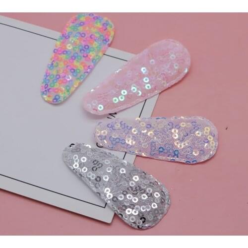40pcs/lot 6.6cm Sequin BB Hair Clip Cover Padded Appliques without clip for DIY handmade Hair clip Accessories