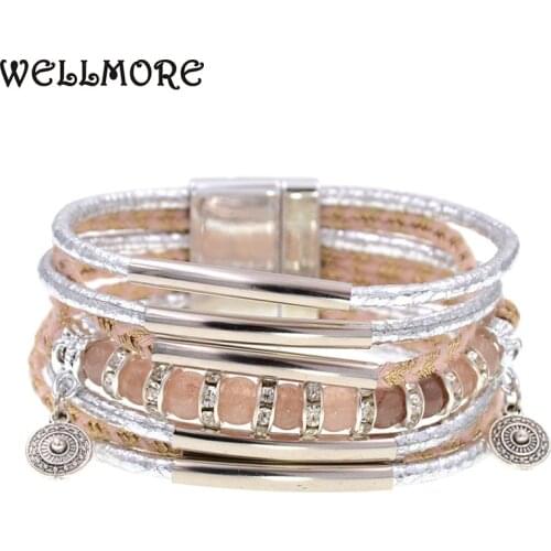 WELLMORE women bracelets leather bracelets 6MM natural stone beaded bracelets for women fashion jewelry wholesale drop shipping