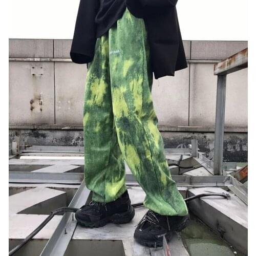 Women Pants 2020 Autumn Tie-Dye Gradient Casual Straight Lazy Pants Korean Version Of Drape Corduroy Wide-Leg Pants For Women