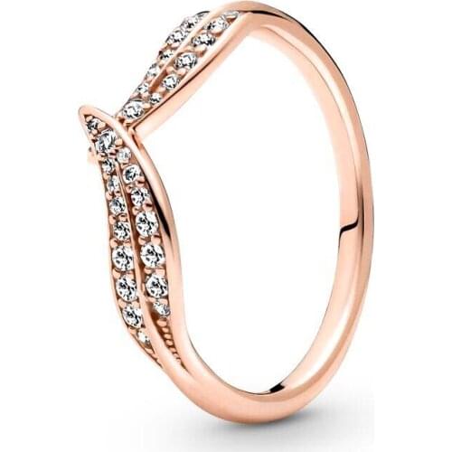 100% 925 Sterling Silver Rose & Clear CZ Sparkling Leaves Rings for Women Wedding Party Jewelry Gift Bague 2021 New