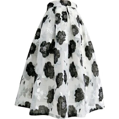 2021 summer vintage Organza printed ball gown skirt women high waist knee length party umbrella skirt plus size 2XL