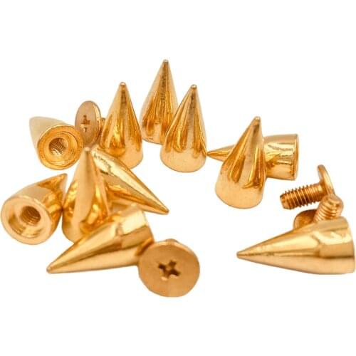 100sets 14mm Golden Cone Spots Metal Studs Leathercraft Rivets Bullet Spikes Punk Spike Rivets for Leather
