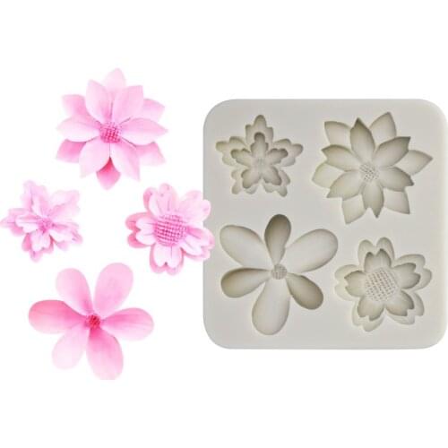4 Kinds Of Flower Silicone Molds Fondant Craft Cake Candy Chocolate Sugarcraft Ice Pastry Baking Tool Mould
