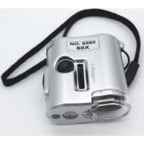 9592 60X Magnifier Mini Microscope with LED Jewelry Antiques Identification Magnifying Glass Loupe Student Science Experiment