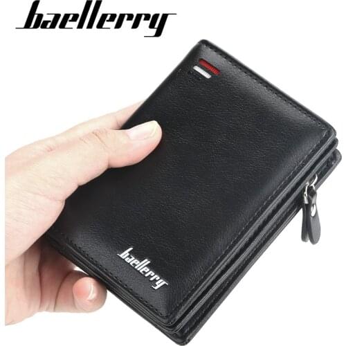 Baellerry Luxury Brand Men Leather Wallet With Zipper Coin Pocket Vintage Big Capacity Male Short Money Purse Card Holder