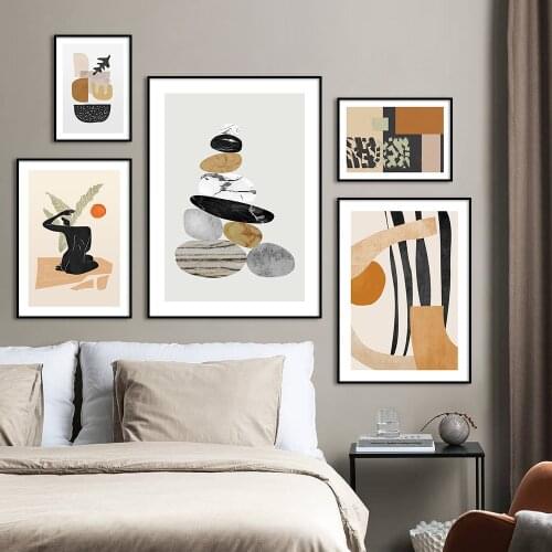 Boho Wall Art Posters And Prints Abstract Geometry Still Life Drawing Ink Brush Painting Canvas Picture Home Decoration Bedroom