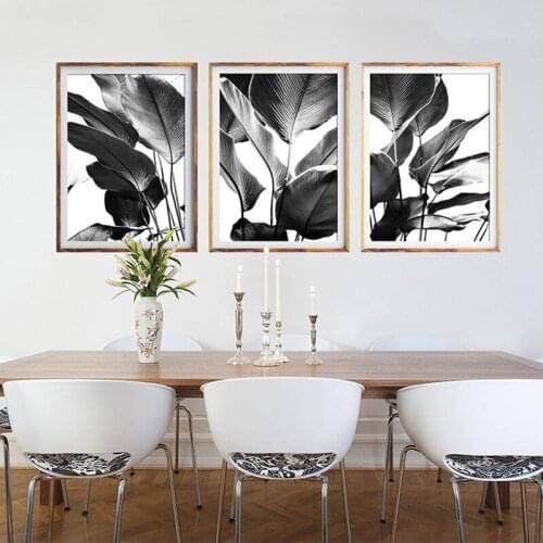 Black and White Wall Art diamond painting Banana Leaves Triptych Tropical Palm Leaves diamond embroidery Paint by NumbersZP-1306