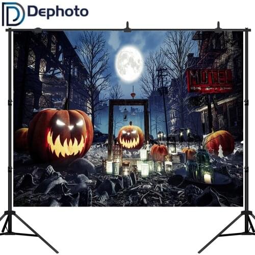 Dephoto Halloween Photography Backdrops Horrible Pumpkin Dark Night Destroyed city streets Photo Background Studio Props