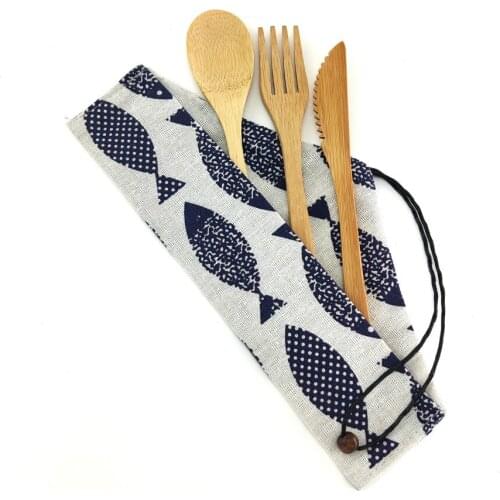 Eco Friendly Bamboo Cutlery Set Reusable Organic Cutlery Knife, Fork, Spoon, Chopsticks, Metal Straw & Straw Cleaner Brush Trave