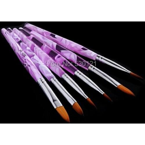 Free Shipping 6pcs/ Set Kolinsky Acrylic Nail Brush Set Gel Nail Art Brush Pen to Draw Nail Pattern on Nail