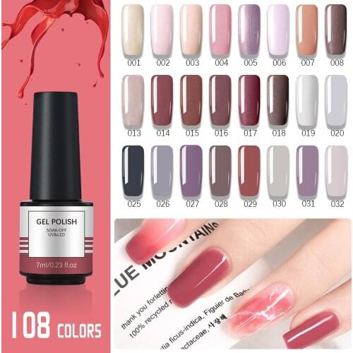 7ml Gel Nail Polish Plastic Bottle Gel Polish Semi Permanent Soak Off UV LED Nail Gel Lacquer 108 Colors Gel Varnish Nail Art
