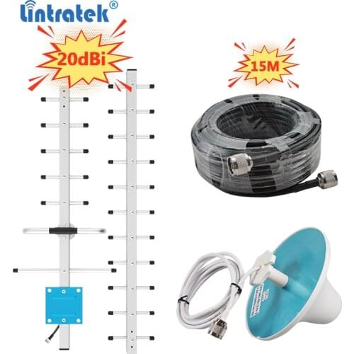 Lintratek GSM 2G 3G 4G Antenna Set 20dBi External Antenna 18-units yagi High Gain Aerial 360 Degree Internal Antenna + 15M cable