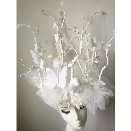 White Branch Butterfly Creative Headdress Halloween Party Clothing Accessories Christmas Stage Catwalk Exaggerated Headwear