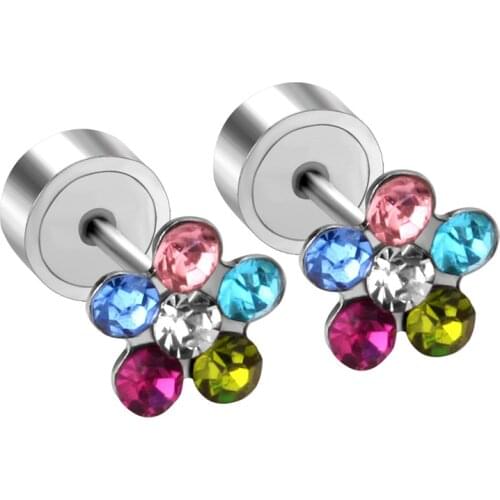 LUXUKISSKIDS Stainless Steel Cute Flower Colorful Zircon Earring Stud Earrings For Kids/Women Fashion Jewelry