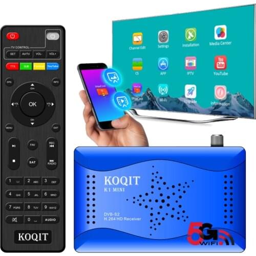 KOQIT K1 Mini 5G Decoder Free Satellite Tv Receiver MeeCast DVB S2 Receptor Finder T2-MI Youtube Internet IPTV Universal Remote