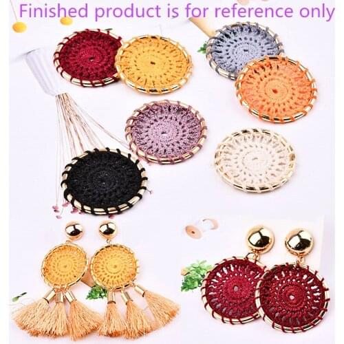 Min order 30pcs/lot color cotton thread knitting flowers core decoration alloy rounds circle diy jewelry earring pendants