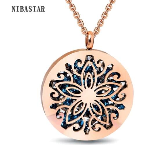 NIBASTAR Fashion Flower Pendant Necklace For Women Crystal Jewelry Stainless Steel Rose Gold Chain For Best Gift