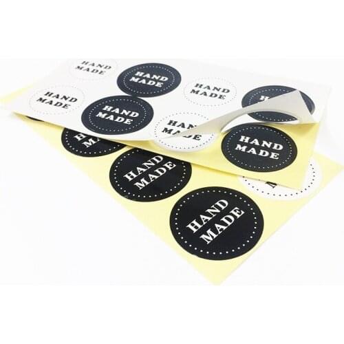 80 Pcs/lot Black And White "handmade" style Round Kraft Paper Seal Stickers Decoration Sealing Stickers Posted Baking Label