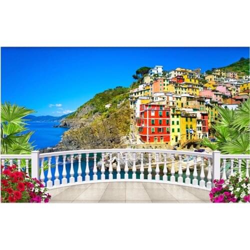 Custom mural 3d photo wallpaper Garden terrace seaside town scenery decoration painting 3d wall murals wallpaper for walls 3 d
