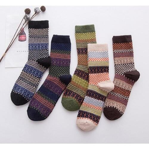 1 Pair Casual Mens Soft Thick Warm Socks Imitation Wool Blends Warm Winter Socks Men Retro Style Colorful Male Mans Socks