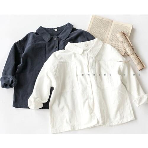 2021 new girls boys shirt cotton linen full sleeve autumn kids top