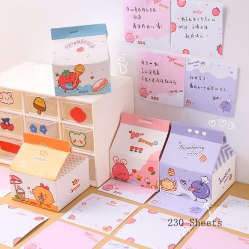 Yisuremia NEW 230 Sheet Kawaii Furits Milk Box Memo Pads Note Paper Daily To Do List Paperlaria Notepad School Office Stationery