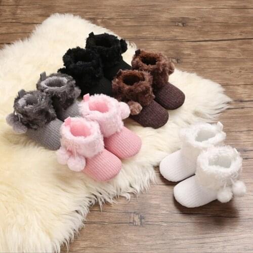 New Fashion Baby Autumn Winter Boots Baby Girl Boys Winter Warm Shoes Solid Fashion Toddler Fuzzy Balls First Walkers Kid Shoes