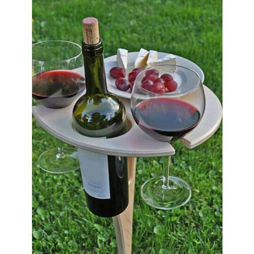 Outdoor Wine Table Portable Foldable Round Desktop Mini Wooden Picnic Easy To Carry Rack Party Travel Beach Garden Furniture