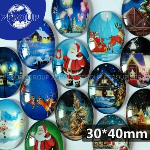ZEROUP 30*40mm oval glass cabochon Christmas pictures mixed pattern fit cameo base setting for jewelry flatback 10pcs/lot TP-113
