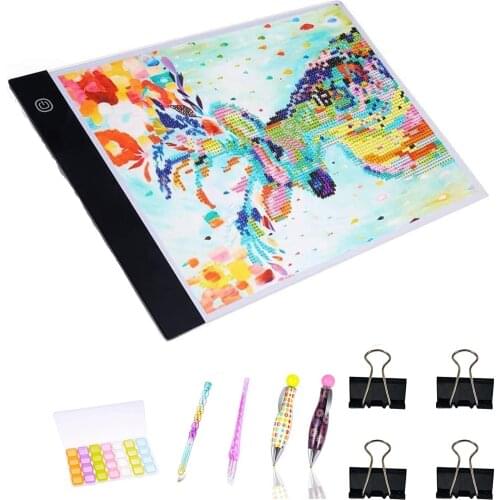 A4 LED Light Tablet Board Pad Apply to DIY 5D Diamond Painting Kits for box Kit Ultra-Thin Portable with 4 Fasten Clips,4 Pen