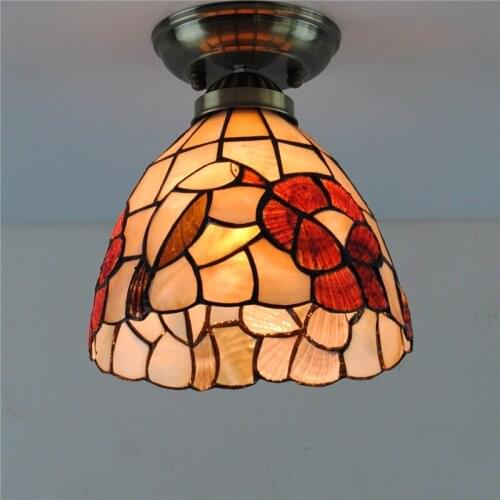 7" Tiffany Style Birds Shell Ceiling Light Mediterranean Vintage Stained Glass Hanging Lamp Lighting Fixtures For Bedroom CL255