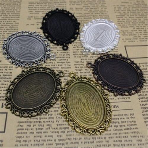 10pcs/lot Metal Flower Pendant Blank Settings Cabochons Bases Bezel Trays Fit 30x40mm Glass Cabochon Cameo DIY Jewelry Making
