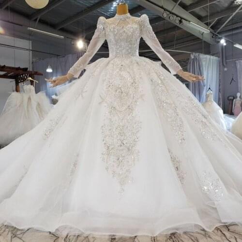 Luxurious Ball Gown Wedding Dresses Lace Sequined High Neck Vintage Bridal Gowns Layers Elegant Wedding Dresses Robes De Mariee