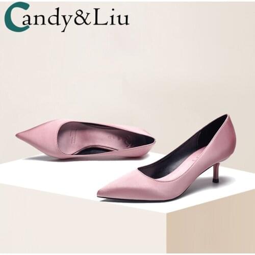 Social WOMENS Shoes Naked Pink GIRLS High Heel Shoes 2019 New Style 5cm Pointed-Toe Thin Heeled Semi-high Heeled Shoes Womens