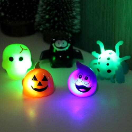 Halloween Glow Rings For Children Adult Adjustable Size Funny Light Up Flash Ghost Pumpkin Skeleton Spider Bat Finger Rings