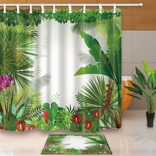 Tropical plants Bathroom Shower Curtain Waterproof Fabric w/12 Hook 180*180cm